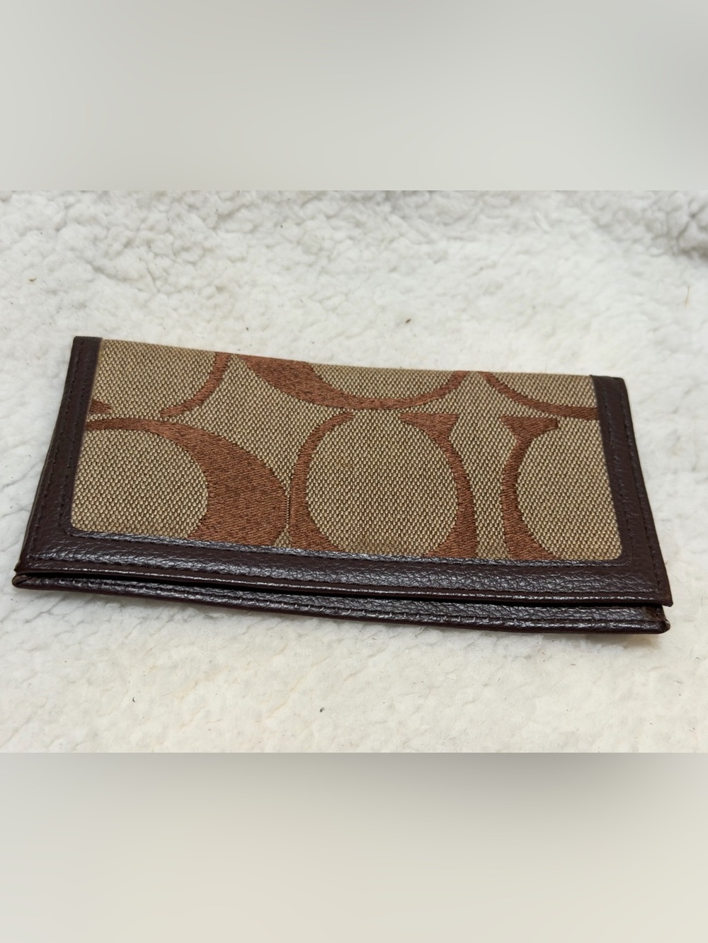 Vintage Coach Signature C Canvas Continental Checkbook Cover Brown Khaki